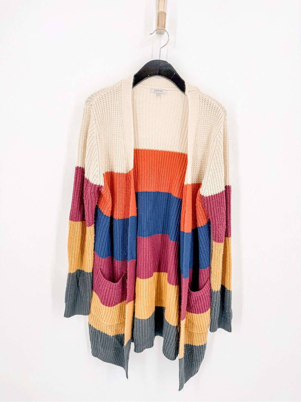 Jodifl Color Block Open Front Knit Cardigan Size M Boho